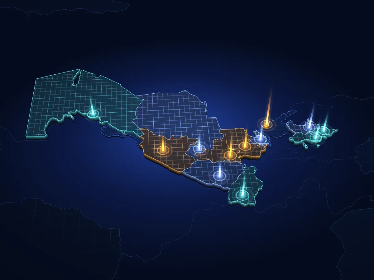 GRIDCON ENERGY projects on a 3D map of Uzbekistan