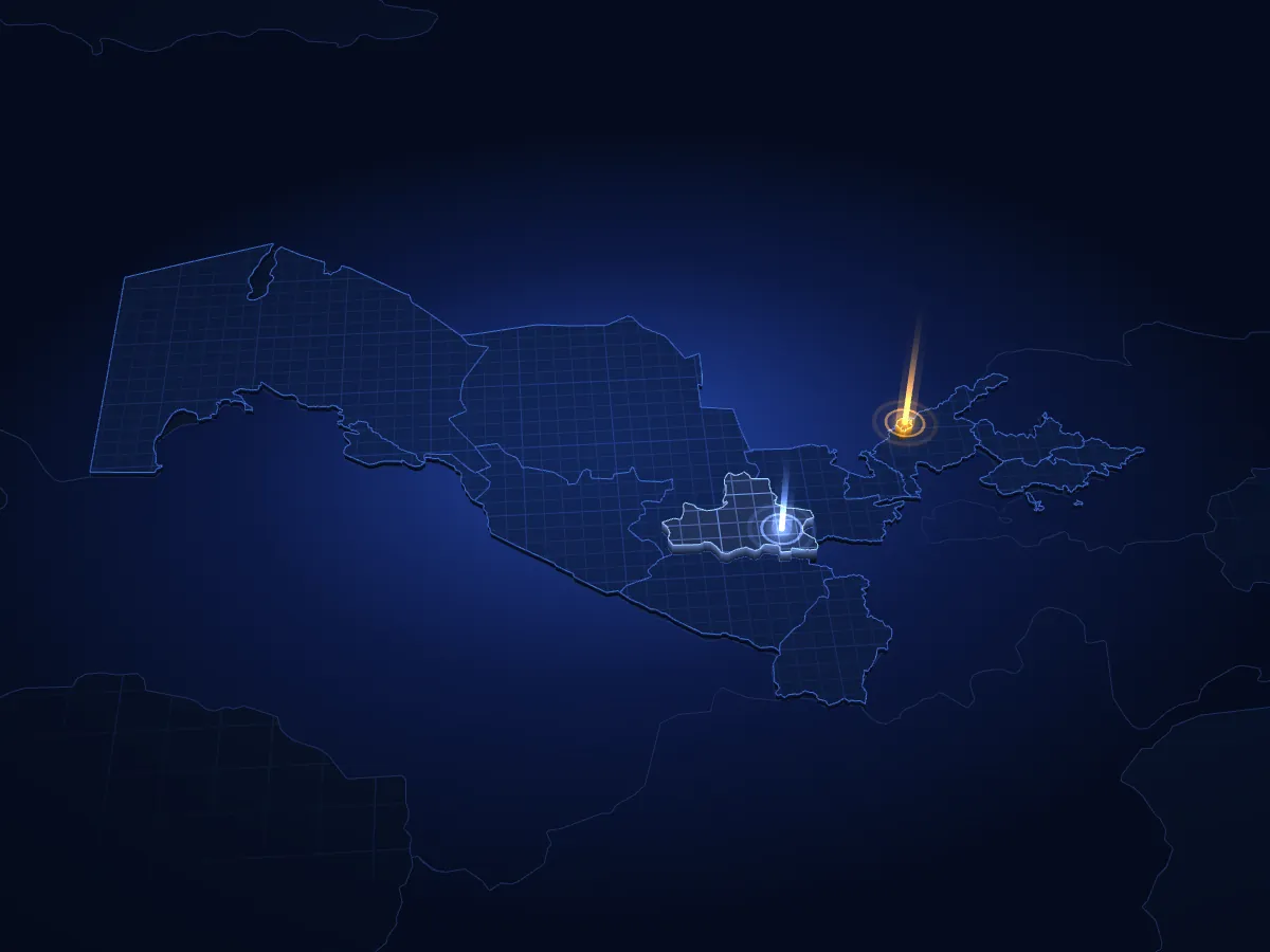 35–220 kV podstansiyalarni qurish va rekonstruksiya qilish Oʻzbekistonning 3D xaritasida